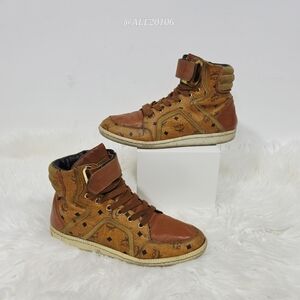 MCM High Top Sneakers Monogram Cognac Leather Size EU 38 Women 9 Men 5